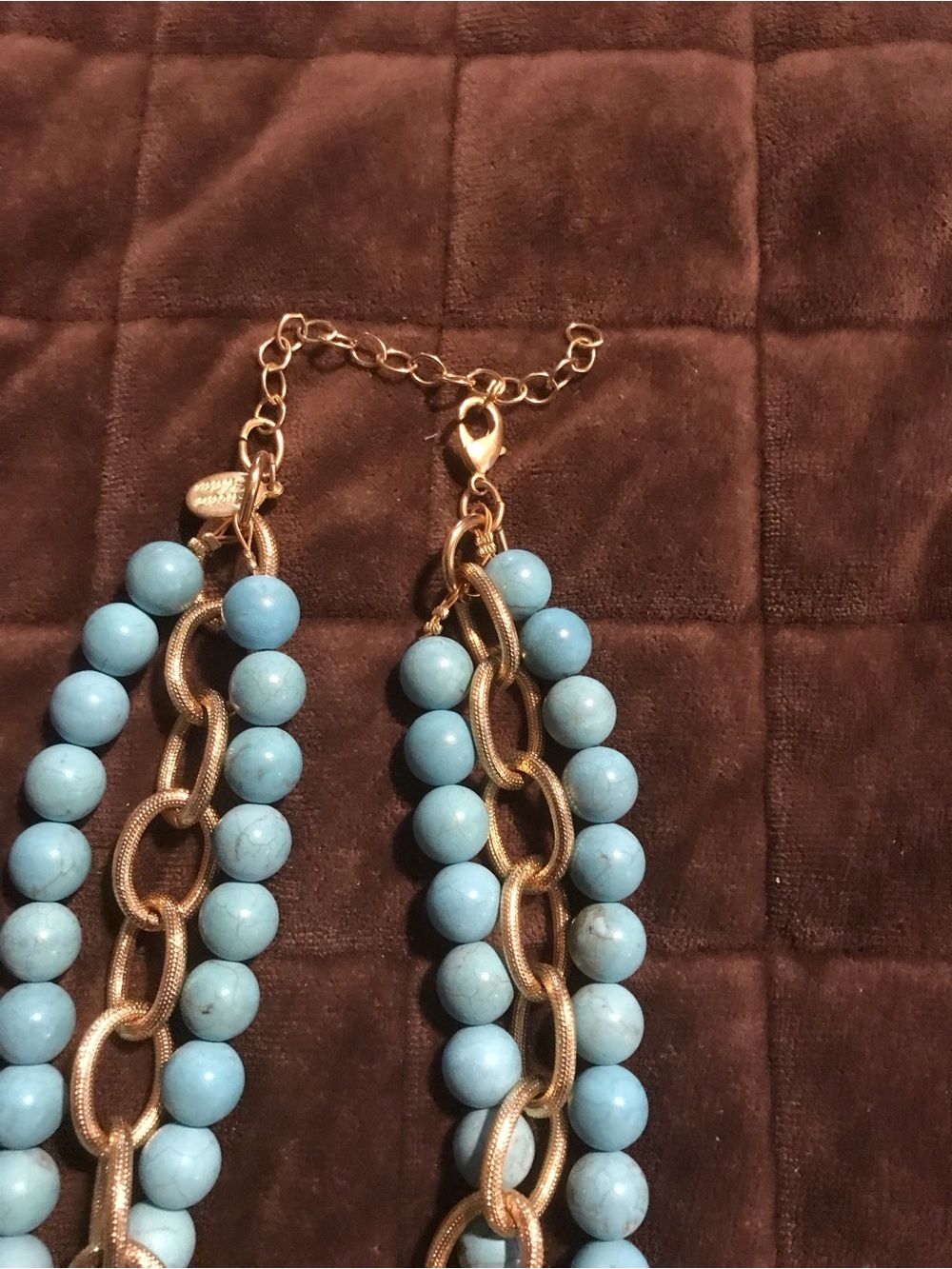 Susan Shaw Layered Turquoise Bead and Gold Chain Necklace with Medallion - Picture 4 of 5